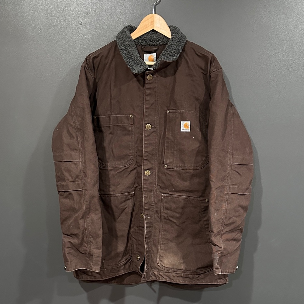 Carhartt Dark Brown Sherpa-Lined Duck Canvas Field Jacket